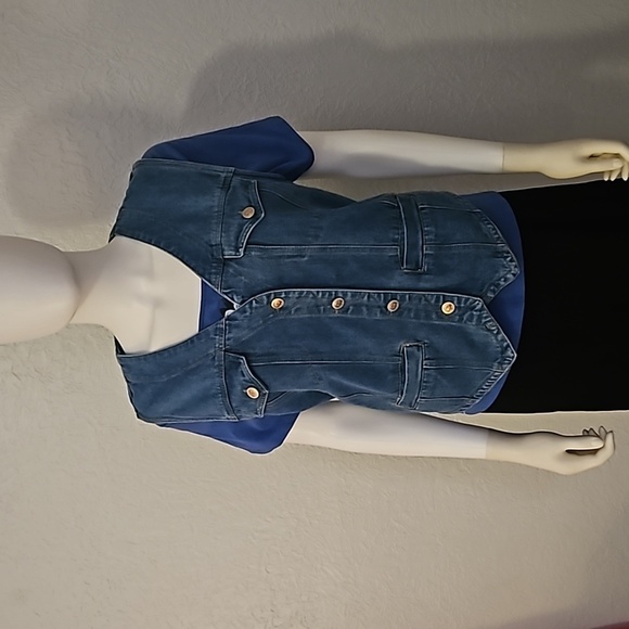 VTG ROYAL SPORT 1980s Western Cowboy Core Denim Button Down Waistcoat Vest - Picture 3 of 10